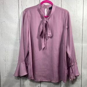 Eloquii Pink Satin Tie Neck Blouse Size 20 Plus Size Feminine Office Minimalist